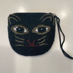 Beaded cat face coin purse